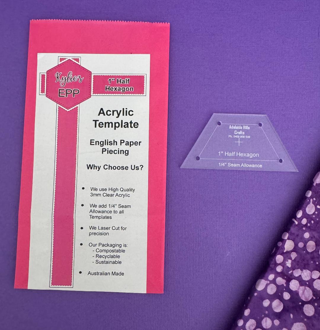1" Half Hexagon Acrylic Template Quilting in Pieces
